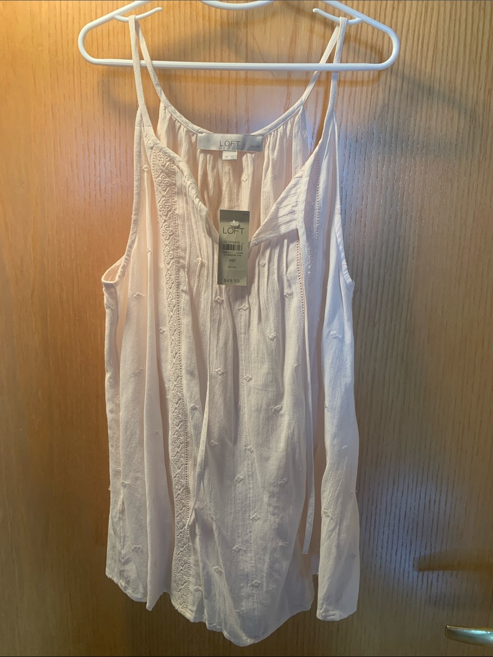 New! LOFT Pale Pink Embroidered Sleeveless Cotton-Blend Top- Size M Petite